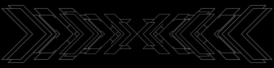 White outline vector arrows on black background.