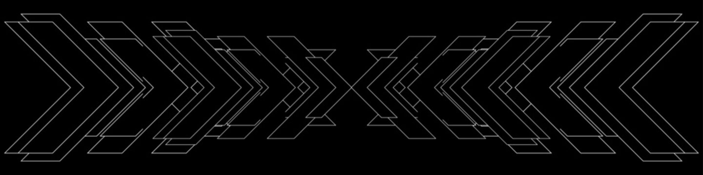 White outline vector arrows on black background.
