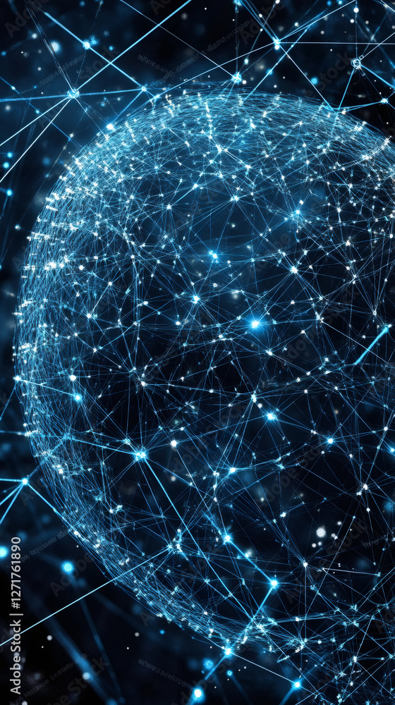 Aufkleber Complex network of interconnected points of light forming a sphere, representing global communication and data exchange
