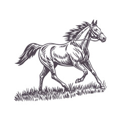 Minimalist Running Horse Illustration with Flowing Mane, Emphasizing Movement and Grace