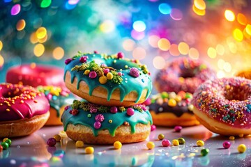 Delicious Donuts: Double Exposure Icing Sprinkles Stock Photo