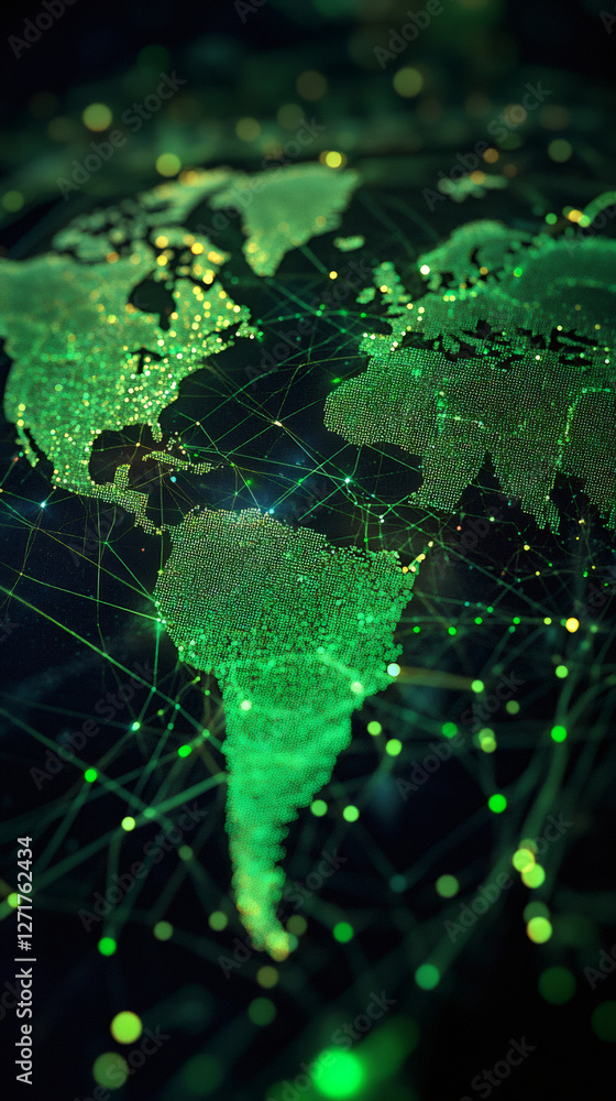 Poster global network glowing over earth, highlighting digital interconnectedness and worldwide communicati