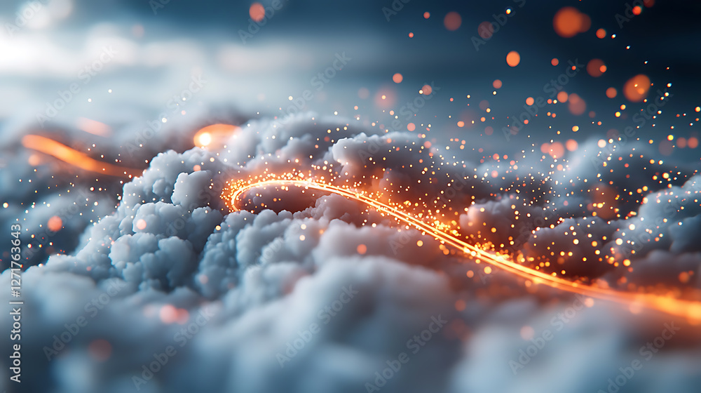 Poster futuristic cloud-to-cloud data migration concept digital realm graphic design ethereal atmosphere hi