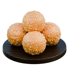 3D Onde - onde Traditional Indonesian Food on a dark wooden plate. Ideal for illustrating traditional Asian cuisine, food blogs, restaurant menus, or recipe books.