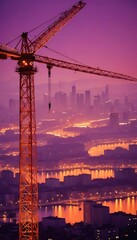 Obraz premium Construction Crane Over a City at Dusk