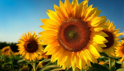 Obraz premium The camera is focusing on a Sunflower with blue sky