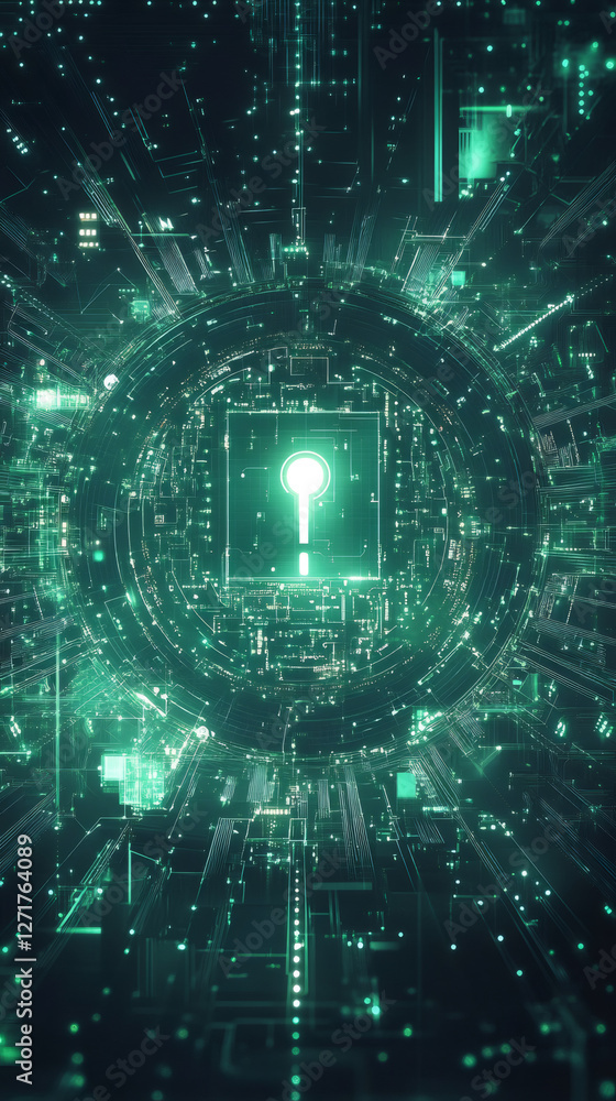 Aufkleber Glowing keyhole at center of digital cyberspace network suggesting cybersecurity, data protection and network security