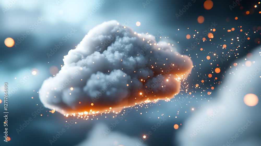 Poster futuristic digital network cloud computing action virtual environment abstract art glowing cloud ele