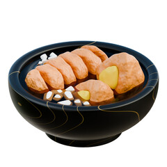 3D Pempek Traditional Indonesian Food. Perfect for food blogs, restaurant menus, or culinary social media posts.