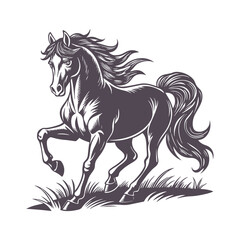 Minimalist Line Art of a Running Horse with Flowing Mane, Capturing Motion and Elegance