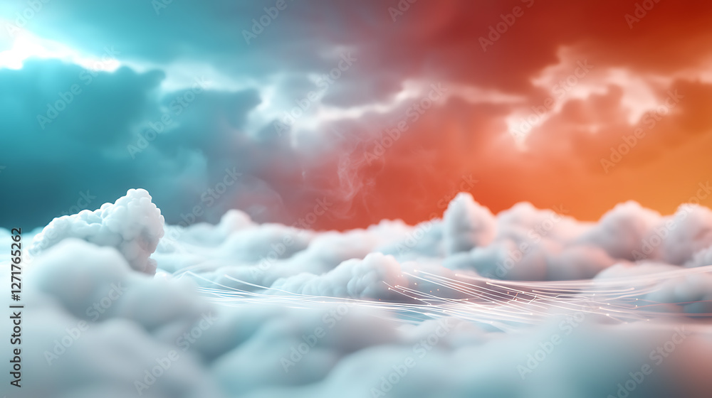 Poster dynamic cloud computing environment futuristic digital landscape 3d visualization glowing technology