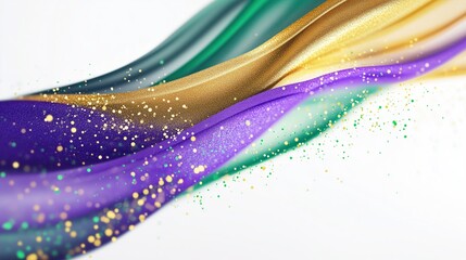Mardi Gras - Shimmering Satin - like Waves in Purple, Green and Gold with Glitter, Ideal for Wallpaper