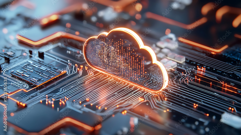 Poster futuristic cloud computing technology digital circuit board graphic design illuminated environment c