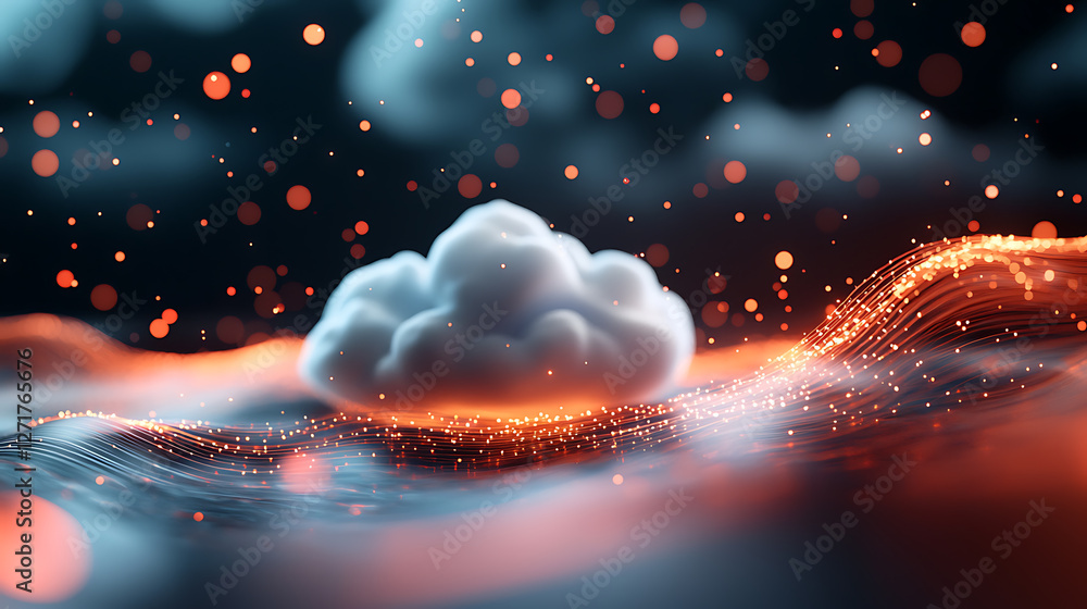Aufkleber futuristic illuminated cloud computing concept digital world graphic design abstract environment clo