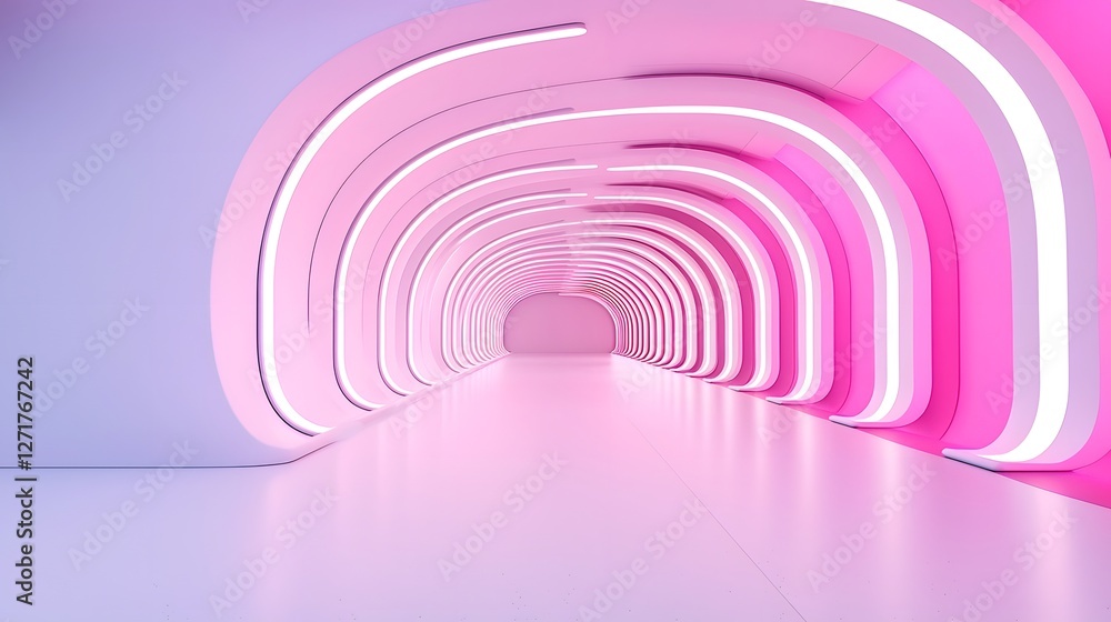 Poster a captivating futuristic shopping mall featuring fluid dynamic architecture with luminous led lit in
