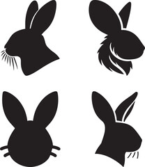 set of rabbit head logo silhouette design vector art illustration