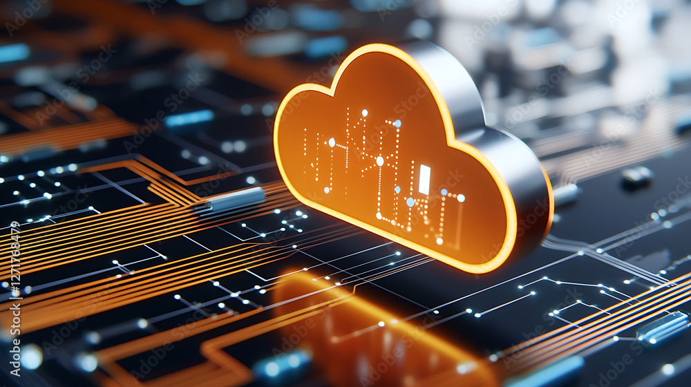 Poster futuristic cloud data transfer digital grid environment technology overview big data insights virtua