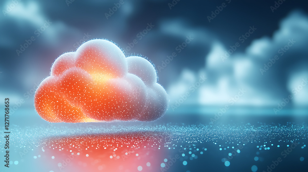 Poster futuristic digital cloud transfer concept virtual environment 3d animation cloud computing technolog