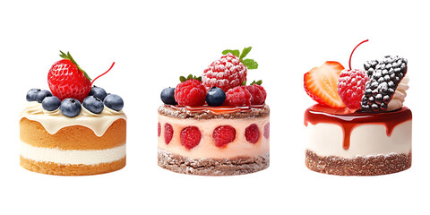Set of 3D Kuchen PNG Against Transparent Background for Bakery Branding, Pastry Advertising, or Dessert Promotions