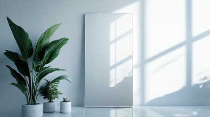 Minimalistic interior with greenery and light.