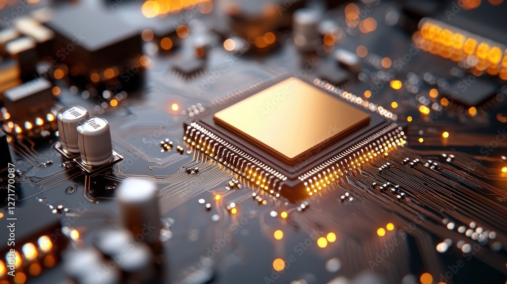 Aufkleber modern computer chip close-up view