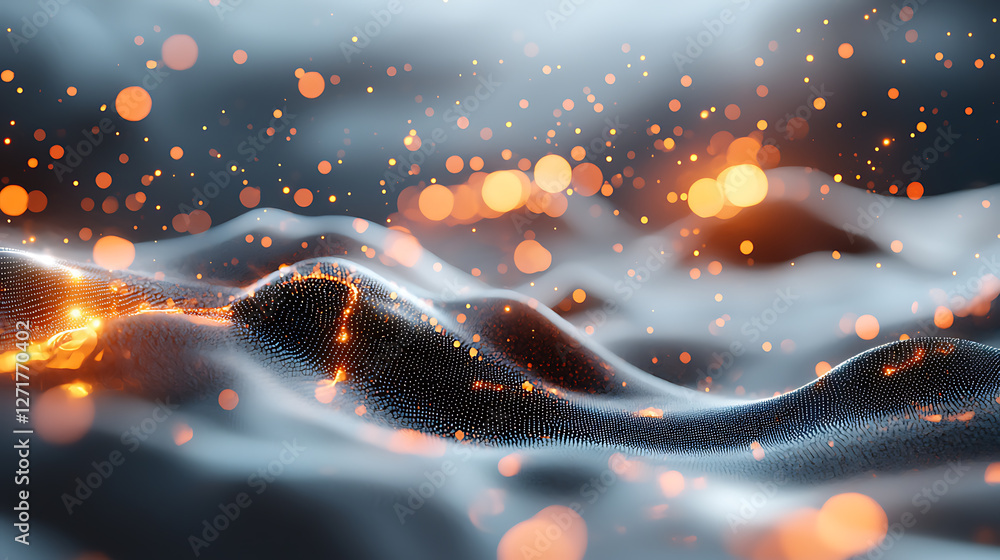 Aufkleber dynamic data visualization glowing internet-connected clouds digital landscape abstract art environm