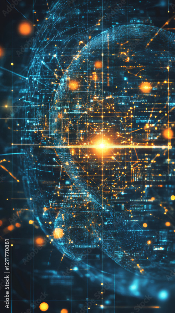 Aufkleber Complex network of interconnected nodes and lines creating a digital representation of Earth, symbolizing global communication and data flow