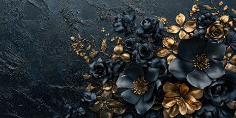 Black and Gold Flowers on Black Surface