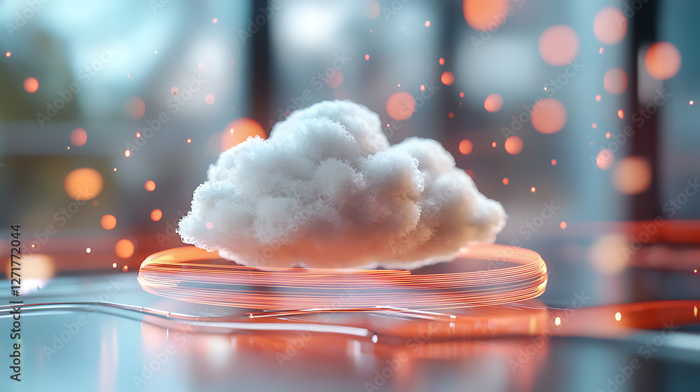 Poster high-speed data pathways glowing between digital clouds virtual environment concept art futuristic v