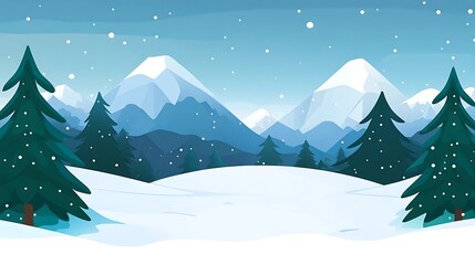 Snowy Mountains Winter Landscape Featuring Evergreen Trees