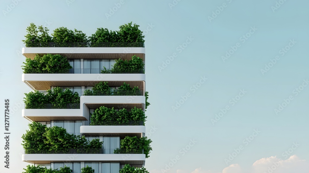 Aufkleber conceptual image of a futuristic eco friendly skyscraper wrapped in vertical forests and powered by 