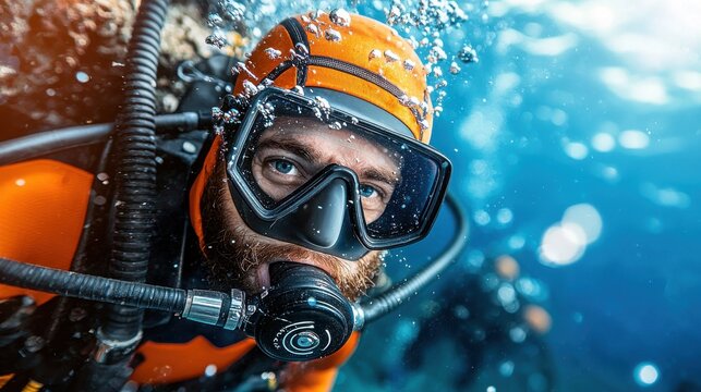 Scuba Diver Underwater Exploration in Clear Waters