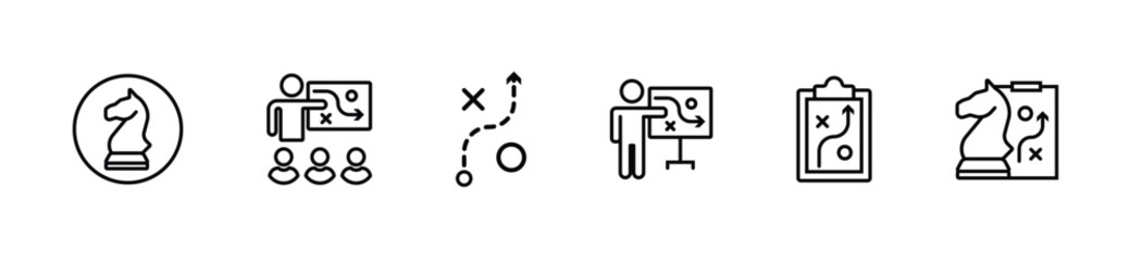 Business strategy thin icon set. Strategy management and planning concept. Action plan, solutions, plans, and success targets. Vector illustration. stock. eps 10.