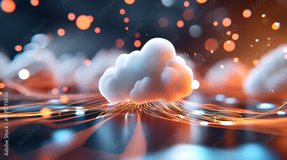 Poster illuminated cloud infrastructure showcasing big data streaming digital environment futuristic viewpo