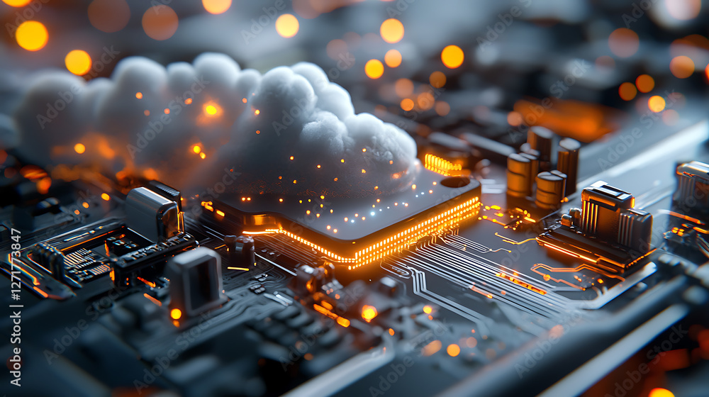 Poster illuminated cloud infrastructure showcasing big data streams in a digital landscape futuristic envir