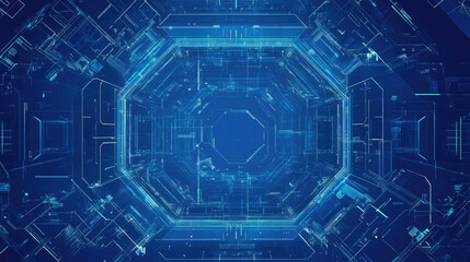 Fototapeta premium Exploration of a futuristic digital landscape featuring hexagonal patterns and glowing blue circuits
