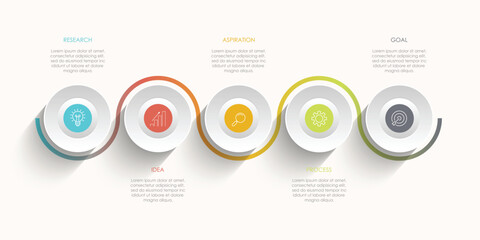 Circle infographic vector illustration with 5 steps, infographic template design. Can be used for process diagrams, presentations, workflows.