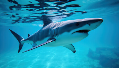 Naklejka premium A big shark swims underwater. 