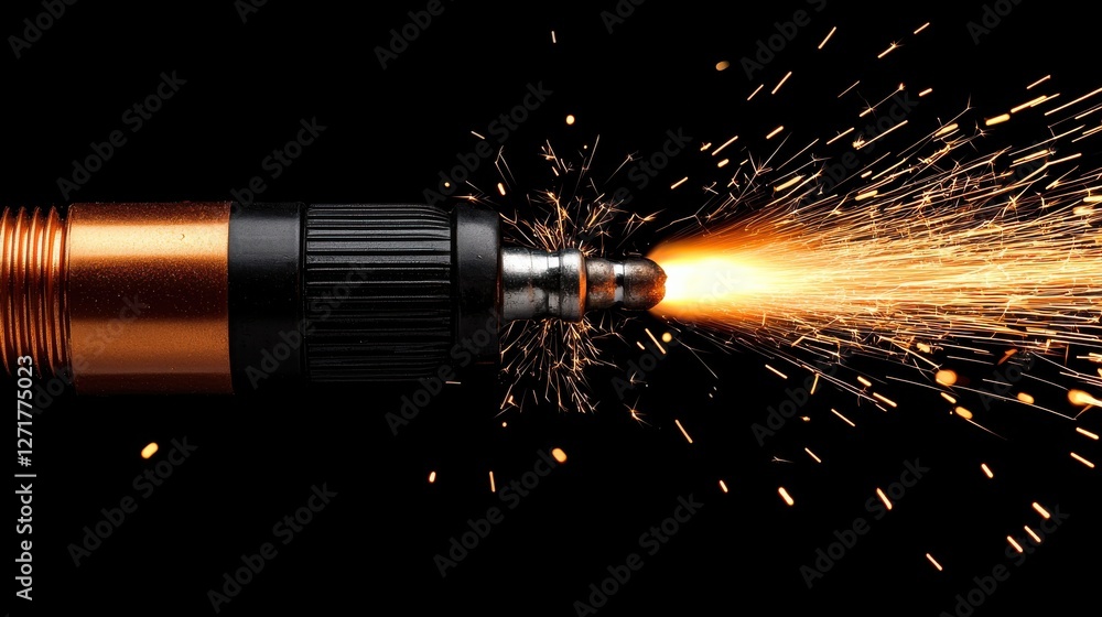 Poster intense welding action closeup of welding torch sparks workshop environment high-detail image for wo