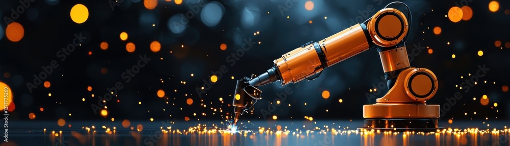 Poster hightech welding robot works efficiently in a modern factory environment