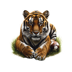 Fototapeta premium Majestic Tiger with Soccer Ball Wild Strength and Sporting Spirit