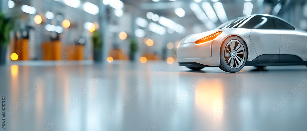 Aufkleber autonomous electric vehicle showcase technology hub 3d render modern environment low angle view futu