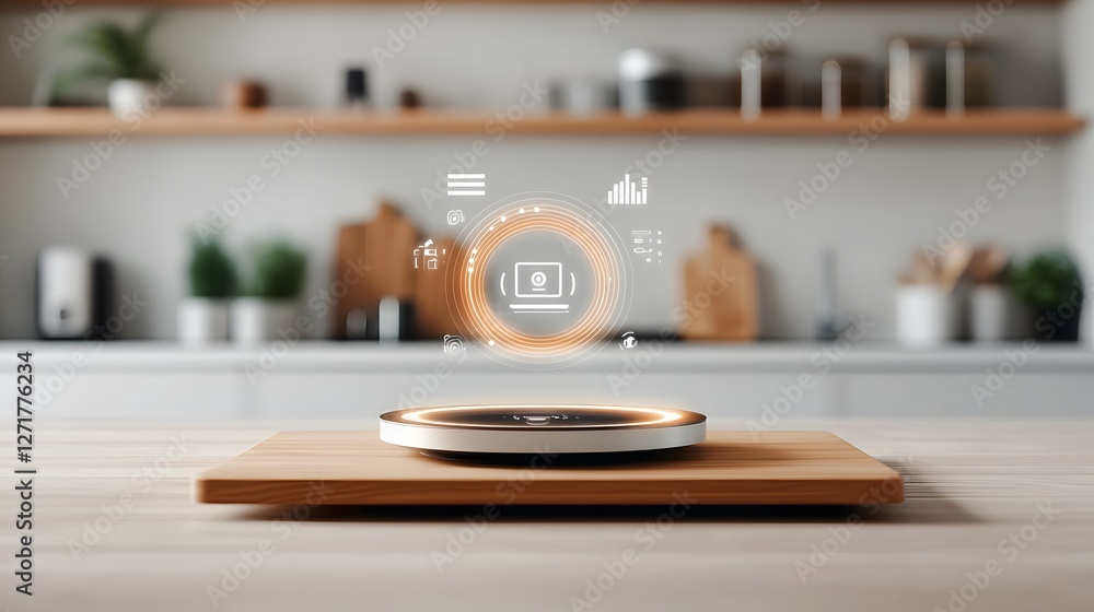 Aufkleber floating 3d holographic device control interface showcasing advanced smart home technology in a slee