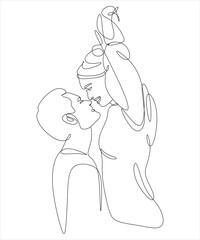 Line drawing of couple in love man and woman. Kiss. ​​Valentine's day. Love. Wedding couples. Vector illustration, hand drawn