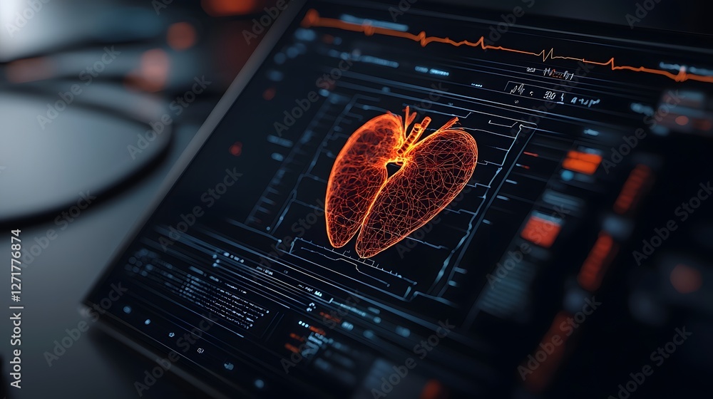 Poster futuristic 3d holographic medical scan display with advanced organ and anatomy visualization technol
