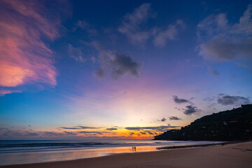 .aerial view of sweet sky in sunset above the sea at Karon beach Phuket..Gradient color. Sky...
