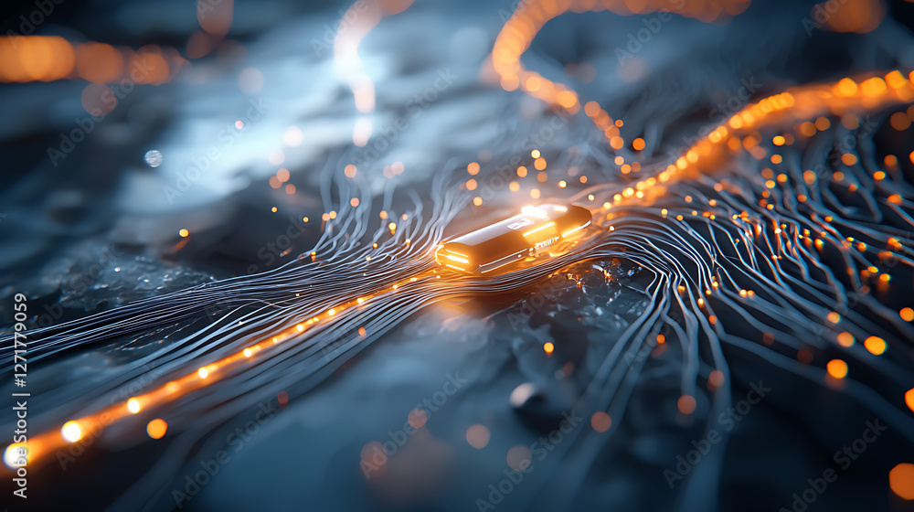 Poster futuristic data transfer visualization digital landscape graphic design technology environment close