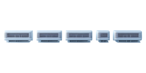 Set of 3D Air Conditioner PNG Against Transparent Background for Cooling Solutions, Home Appliances, or Interior Design Concepts
