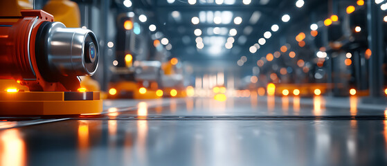 Machine learning algorithms control glowing robots in modern industrial environment futuristic workshop with high-tech automation