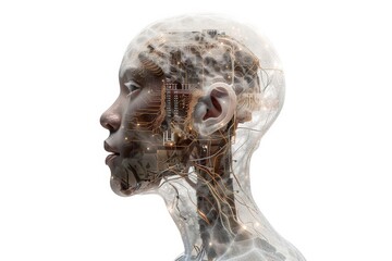 Futuristic cyborg head with circuitry